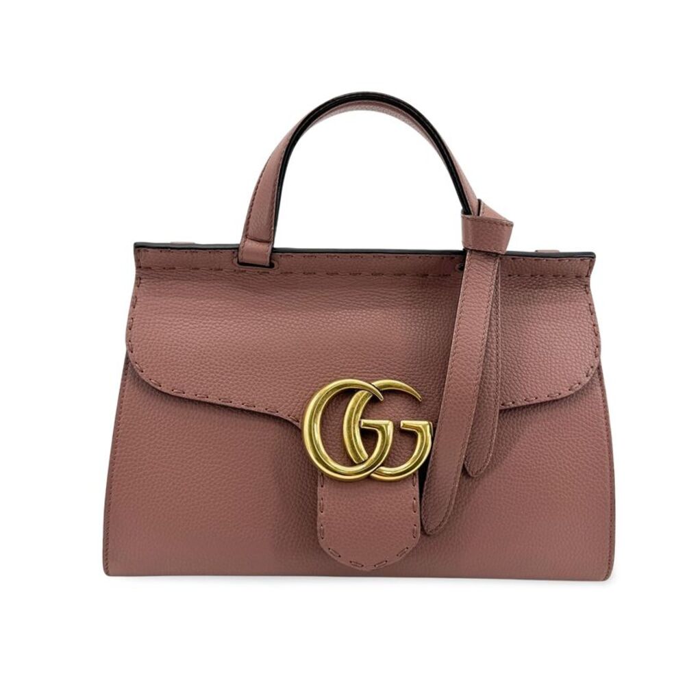 Gucci Gg Marmont Top Handle Leather Pink Leather Handbag